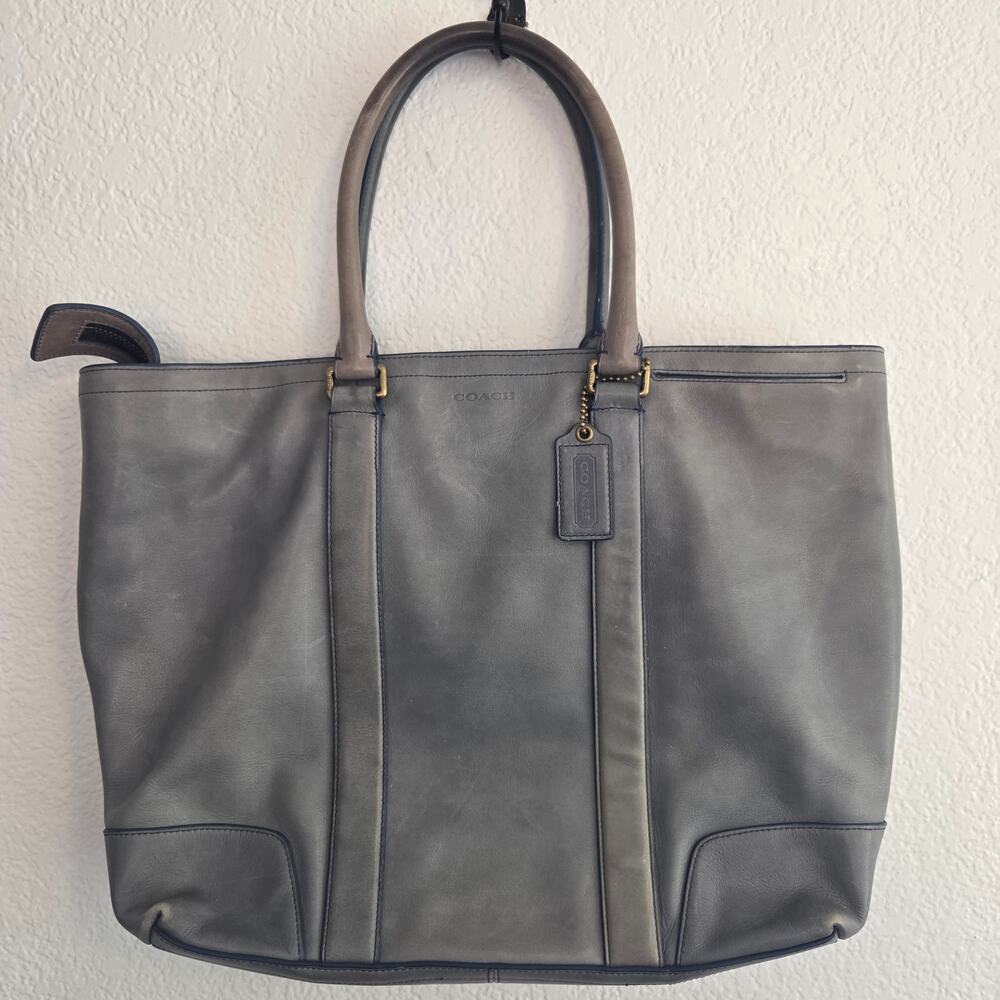 Coach Bleecker Legacy Leather Business Tote Bag Grey Blue 70600 Pre-loved